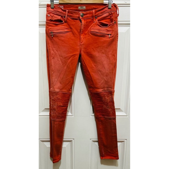 True Religion Halle Mid‎ Rise Super Skinny Jeans Coral Moto Biker Wash Size 30 - Picture 2 of 5